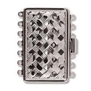 Rhodium Plated 7-Strand Rectangular Box Clasp Basket Weave  32x40mm